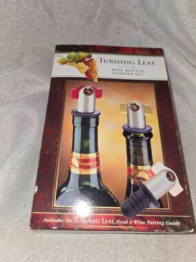 Turning Leaf Wine Bottle Stopper Set 3 Red & Clear Lever Handles Food/Wine Guide